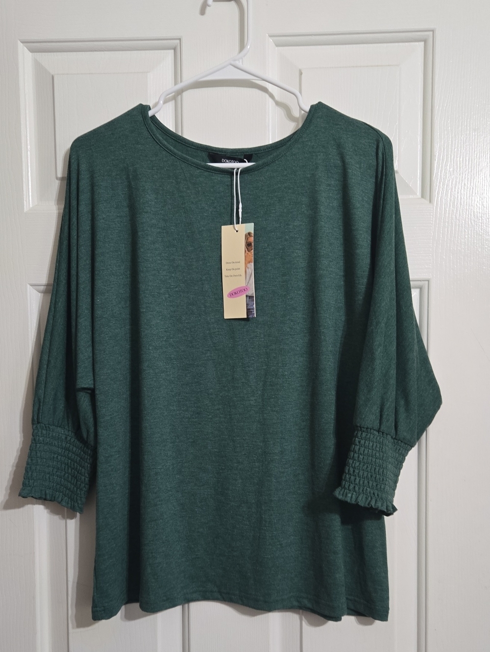 Women's Forest Green Smocked Cuff Tunic Top